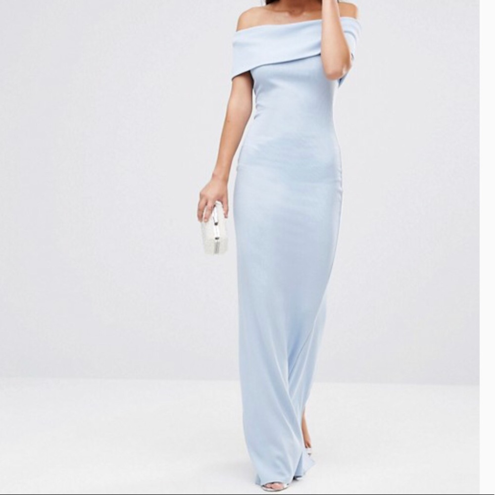 Asos Baby Blue Long Dress Off Shoulder Size 6